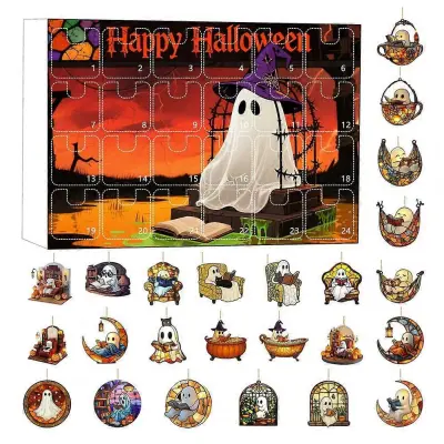 Luksuzni praznični odštevalnik 2025 Halloween Ghost ornament odštevalnik komplet 24 dni adventni koledar Spooky Suncatchers za dekoracijo doma-D