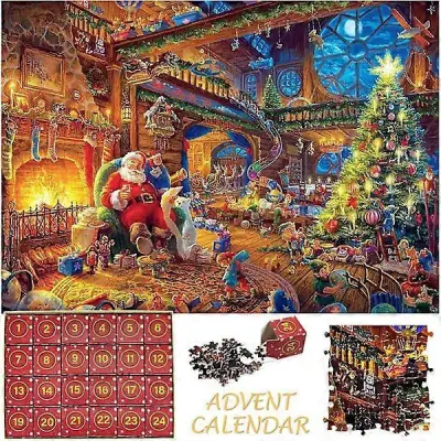 Adventni koledar 2024 Božična sestavljanka - Božičkova delavnica Puzzle 1008 kosov Praznične sestavljanke za odrasle in otroke