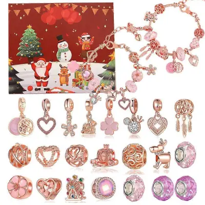 Božič Bead Niz Nakit Darilna Škatla Odštevalnik Koledar Diy Roza Zlata Vrvica Ornament Zapestnica Slepa Škatla Darilo za Rojstni dan Novo Leto