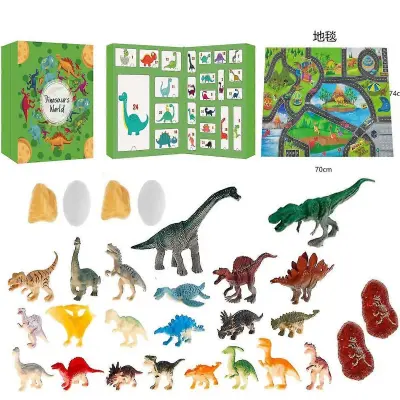 Glinena identifikacijska kartica dinozavra, slepa škatla, avtomobilček klikni in igraj, odštevalni koledar s teleskopsko cevjo Triceratops