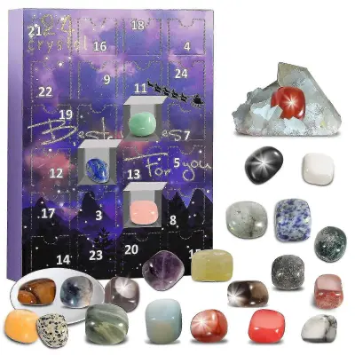 2025 adventni koledar 2023 kamenje, 24 dni naravni kristal ahat kamen minerali in fosili adventni koledar kristali božični koledar navdušencev Rock