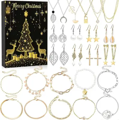 Božične adventne ogrlice, slepe škatle, uhani, darilne škatle, glasbeni dodatki Crook, slepe škatle, darila, 24 dni do datuma