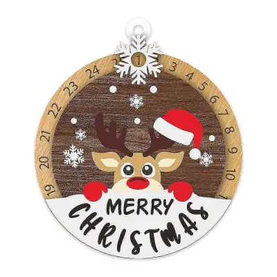 Viseči božični koledar za vhodna vrata - adventni dekor iz lesene krave severnega jelena