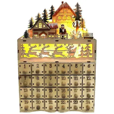 Božični koledar Advent, zasnežene omarice za starejše, odštevanje, lesene obrti, led luči, darila