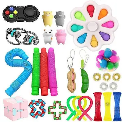 Adventni koledar Mordely 2023 - 28 paketov Fidget Pop it Toys za odrasle in večbarvne