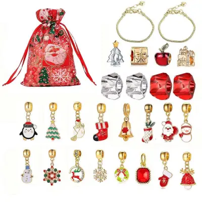 Božični okraski Srčkan darilni komplet Diy beaded obesek Risanka božična zapestnica ročno izdelano darilo