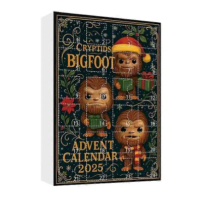 Bigfoot Edition Adventni koledar 2025, 24 unikatnih Sasquatch okraskov, Adventni koledar 2025, Bigfoot Adventni koledar