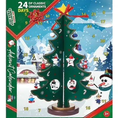 Božični 24-dnevni odštevalnik adventni koledar z namiznim lesenim božičnim drevescem