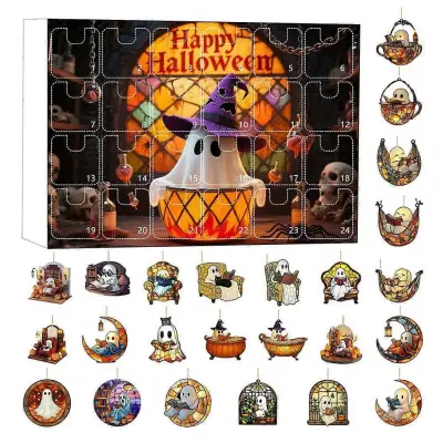 Luksuzni praznični odštevalnik 2025 Halloween Ghost ornament odštevalnik komplet 24 dni adventni koledar Spooky Suncatchers za dekoracijo doma-D