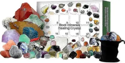 Adventni koledar - Komplet 24 kamnov in zdravilnih kristalov za božično odštevanje, vključuje minerale, fosile in drage kamne