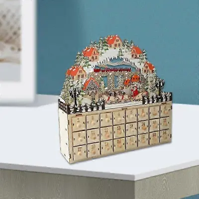 2025 Seasonal Cheer adventni koledar Yuletide Cabinet Adventni koledar s 24 predali in LED sceno