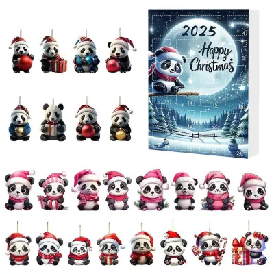 2025 Božični odštevalni koledar, ljubka panda, akrilna dekoracija, praznična darilna škatla za družino in prijatelje WUD5564