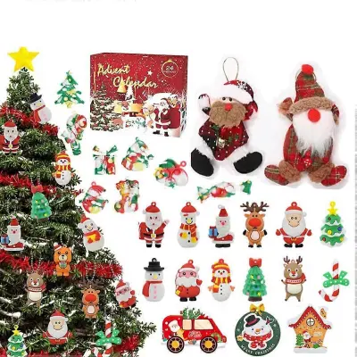 24-dnevni božični komplet z odštevalnimi adventnimi koledarji, 38x29x7,5 cm, mehko lepilo+krpo+ABS, pisan