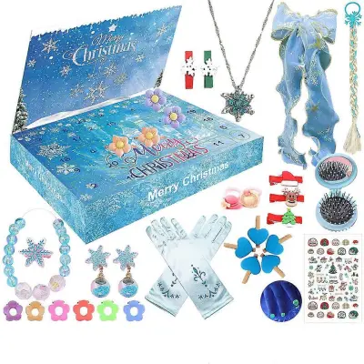Vroče roza božični adventni koledar Škatla za dekle Darilo Mermaid Princess Dress Up Nakit Hairpin Darilna škatla 24-dnevnega odštevalnega koled