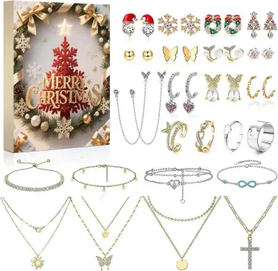 Božične adventne ogrlice, slepe škatle, uhani, darilne škatle, glasbeni dodatki Crook, slepe škatle, darila, 24 dni do datuma