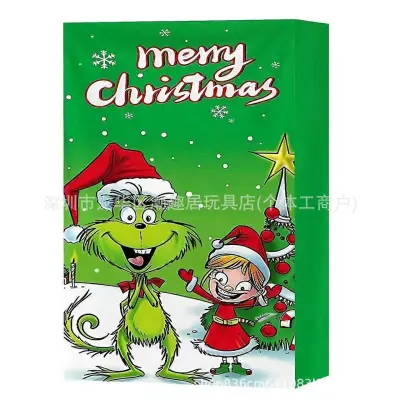 Nova škatla za božični adventni koledar Green Monster Grinch Grinch, 24 kosov slepe škatle za odštevanje koledarja
