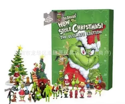Božični Grinch Countdown 24-delni okraski iz smole, igrače, slepa škatla Halloween Green Monster innovation koledar škatla