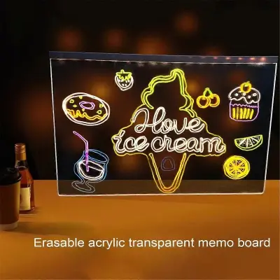 Svetleča akrilna tabla za sporočila, ki jo je mogoče večkrat zapisovati, DIY otroška svetleča risalna tabla za sporočila s 7 pisanimi peresi 15