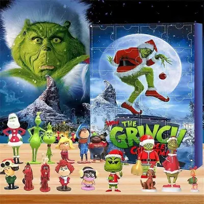 Božični Grinch Countdown 24-delni okraski iz smole, igrače, slepa škatla Halloween Green Monster innovation koledar škatla
