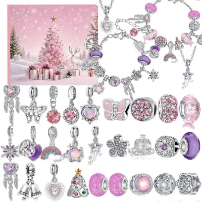 31 Mreža Ženska Roza Vijolična Diy Zapestnica Niz Perlic Novoletni Koledar Darilna Škatla Blind Box Ogrlica Dreamcatcher Božično Darilo