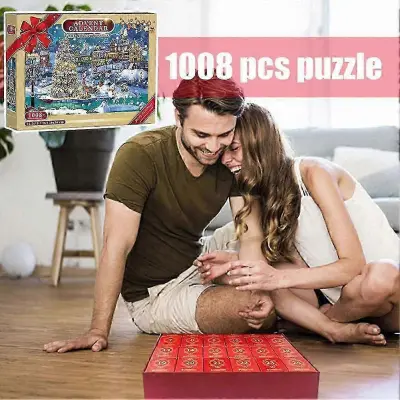 Božični odštevalnik Adventni koledar Puzzle 1008-delna škatla za slepe sestavljanke
