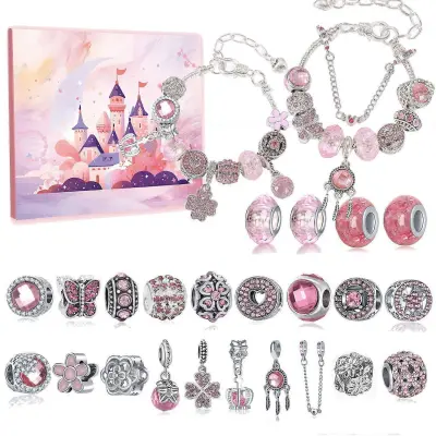 Božični Roza Grad Beaded Okraski Darilni Koledar Diy Zapestnica Zapestnica Slepa Škatla Roza Rojstni Dan Poke Poke Glasba