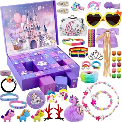 Vroče roza božični adventni koledar Škatla za dekle Darilo Mermaid Princess Dress Up Nakit Hairpin Darilna škatla 24-dnevnega odštevalnega koled
