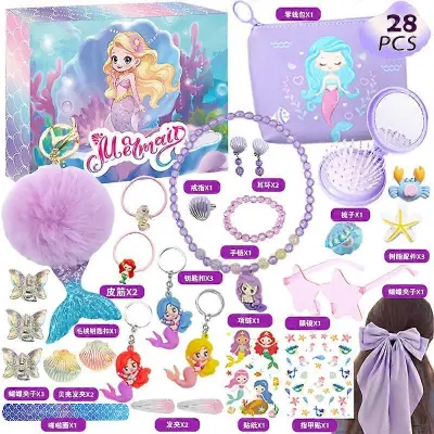 Vroče roza božični adventni koledar Škatla za dekle Darilo Mermaid Princess Dress Up Nakit Hairpin Darilna škatla 24-dnevnega odštevalnega koled