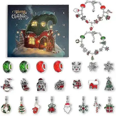 DIY Adventni koledar Blind Box za ženske in dekleta Pletene božične zapestnice z 22 dodatki Ustvarjalni božični dodatki Advent na božično temo