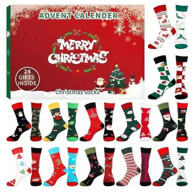 Xmas Socks Adventni koledar 2025 z 12 pari nogavic Udobne dihajoče nogavice za ženske in moške