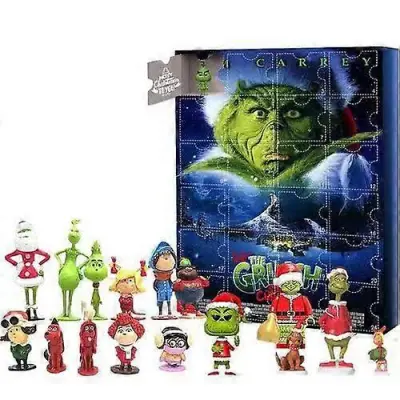 Nova škatla za božični adventni koledar Green Monster Grinch Grinch, 24 kosov slepe škatle za odštevanje koledarja