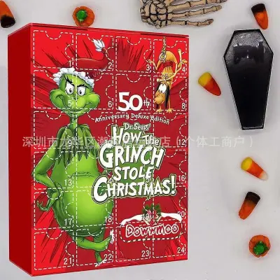 Božični Grinch Countdown 24-delni okraski iz smole, igrače, slepa škatla Halloween Green Monster innovation koledar škatla
