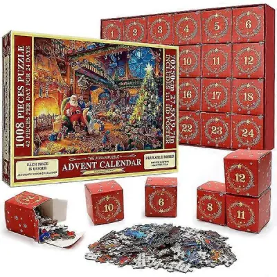 Adventni koledar Puzzle 2023, 1008 kosov sestavljanke, 24-dnevno odštevanje do božiča, adventni koledar, božično darilo za otroke in odrasle