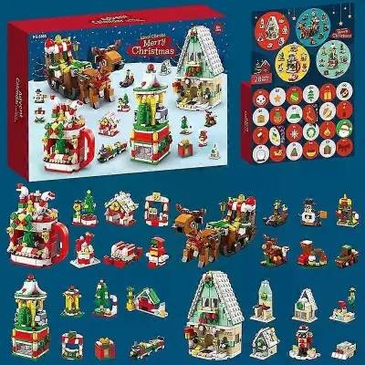 Božični adventni koledar Darilna škatla DIY Božični vlak Jezusove opeke Igrače 24-dnevna odštevalna škatla s koledarjem Presenečenje božičn