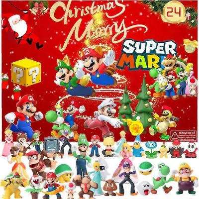 Adventni koledar Super Mario Kids 2023, 24 presenetljivih božičnih daril z igračami Mario, barvita