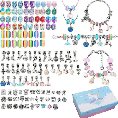 135 kosov Ustvarjalna otroška zapestnica iz perl Diy Ocean Unicorn Set Box Brezplačna kombinacija ogrlice, praznično darilo