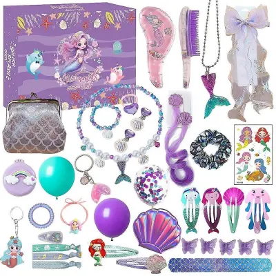 Vroče roza božični adventni koledar Škatla za dekle Darilo Mermaid Princess Dress Up Nakit Hairpin Darilna škatla 24-dnevnega odštevalnega koled
