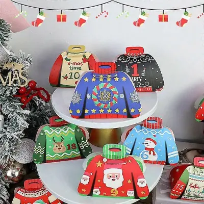 Škatla za božični pulover, 24 paketov mešanih barv, darilna škatla za adventni koledar