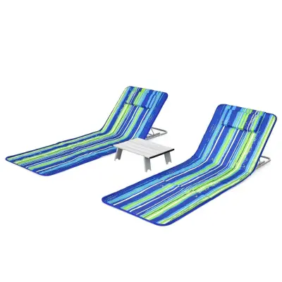 Komplet ležalnikov za plažo 2 kosa Podloge za plažo z mizo