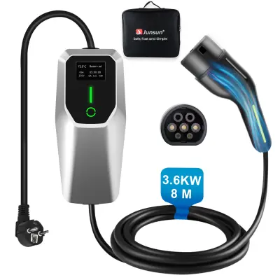 Tip 2 EV električni avtomobilski polnilni kabel – enofazni 3,68 kW, nastavljiv tok, LCD zaslon, prenosni polnilnik 8 m z vtičem Schuko (6--16A), I