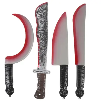 4PCS Halloween ponarejeni noži za kri Plastični rekviziti grozljivk za zabavo v hiši straši Cosplay Zunanji okraski