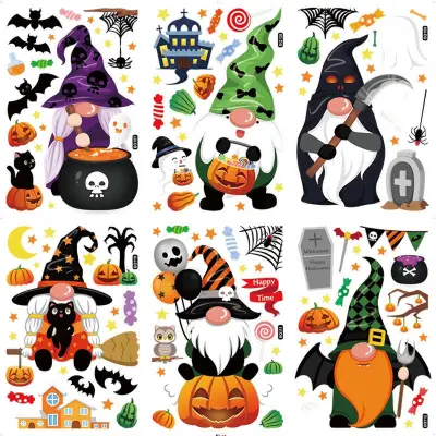 Noč čarovnic Gnome Stenska nalepka Pajek Netopir Pumpkin Umetniška stenska stenska tapeta