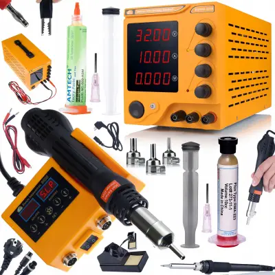 ROSFIX SET LABORATORIJSKI NAPAJALNIK RARES-3210 + SPAJKALNA POSTAJA 2V1 OH660 + FLUX RMA-223 IN NC-559 | 32V 10A, 660W, LED, PID, 10CC