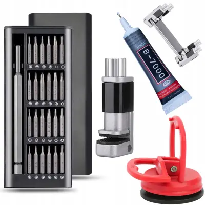 ROSFIX SET ORODJE ZA POPRAVILO LCD – IMADLO, 25V1 IZVIJAČI, B7000 LEPILO, 55 MM PRISESEK | 15 ML, 176 G