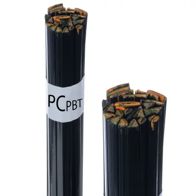 ROSFIX SPOJINA ZA VARJENJE PLASTIKE PC+PBT ČRNA 50 G – MEŠANICA TRAKOV 8 MM IN TRIKOTOV 3,5 MM | TALILNA T 320–360 °C | ZA ODBIJAČE IN OHIŠJA