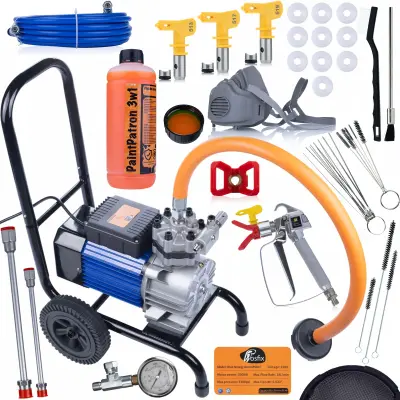 ROSFIX SET AGREGAT ZA BARVANJE BLUE STRONG STORM 990 BSS07 – 3500W, 22MPA, 18L/MIN | 8 M CEV, 3X CURKA, PIŠTOLA, LANCA 30/50 CM, ČISTILO 1L
