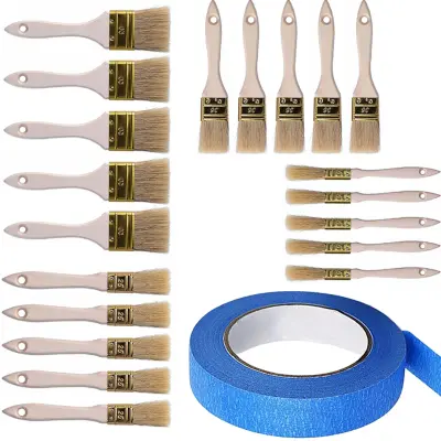 ROSFIX SET ČOPIČEV IN MASKIRNI TRAK – 20X PLOSKI ČOPIČI Z NARAVNIMI ŠČETINAMI + TRAK 40 MM X 50 M
