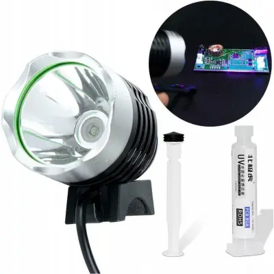 ROSFIX SET UV SOLDERMASKA BELA 10 ML Z BRIZGALKO IN LAMPA – ZAŠČITA PCB, 365 NM, USB 5V | HITRO STRJEVANJE