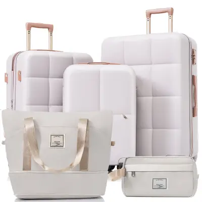 5-delni komplet potovalne prtljage: kovček M, L, XL, potovalna torba, kozmetična torbica, TSA ključavnica, 360° kolesa, teleskopsk-Rjava