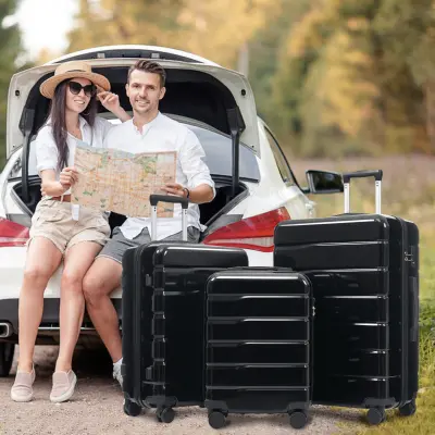 Kovček ML-XL, 3-delni kovček (20, 24 in 28 palcev), izdelan iz materiala ABS+PC, z dvojnimi 360° vrtljivimi kolesi, TSA ključavnic-Črna + računa